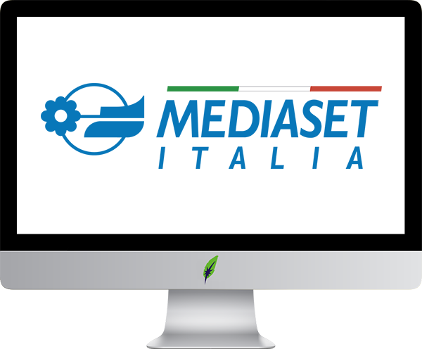 Afbeelding computerscherm met logo Mediaset - Italië - in kleur op transparante achtergrond - 600 * 496 pixels